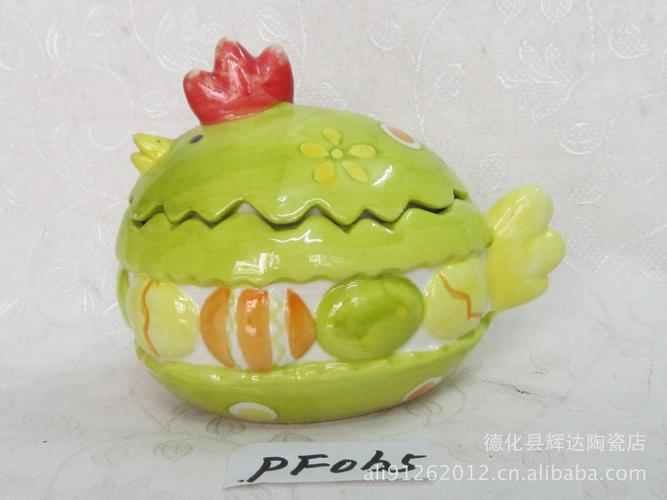 批发陶瓷工艺品/轻质陶瓷复活节动物小鸡储物罐pf0635